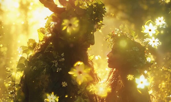 Fantasy romantic animation. A forest nymph in love with the spirit of the forest