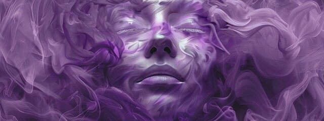 Obraz premium An abstract portrait, featuring purple bold brushstrokes and unexpected shapes.