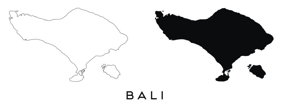 Bali map outline and black silhouette vector