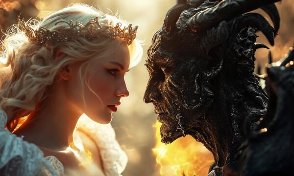 Angel against demon face to face