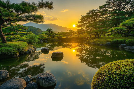 Sunset in the Japanese park