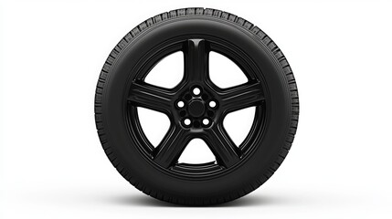 Obraz premium A black tire with a wheel isolated on a white background.