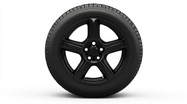 A black tire with a wheel isolated on a white background.