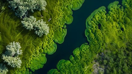 Blooming Algae on Green River Surface