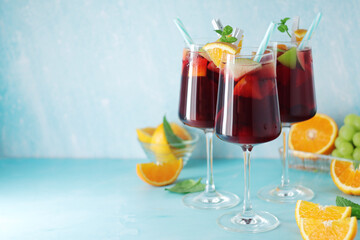 Glasses with traditional Spanish drink Sangria