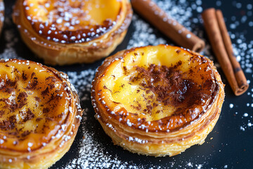 Traditional Portuguese custard tarts or Pastel de Nata