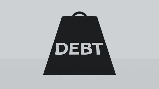 3D black metal weight with the debt text falling on the bright abstract ground, 4k 3d animation with green screen included