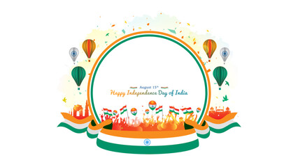 Happy independence day of india. 15 august Tricolor template design and freedom celebration background.