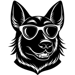 Unique Black Dog Head in Sunglasses Engraving