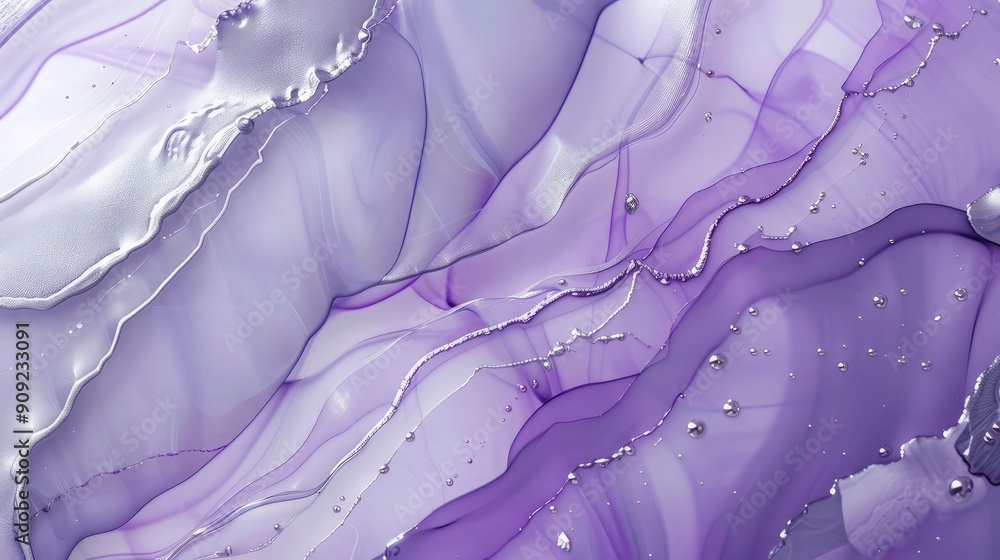Poster a soothing alcohol ink background blending lavender and soft silver, creating a gentle and luxurious