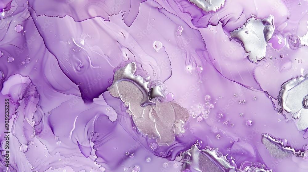 Poster a soothing alcohol ink background blending lavender and soft silver, creating a gentle and luxurious