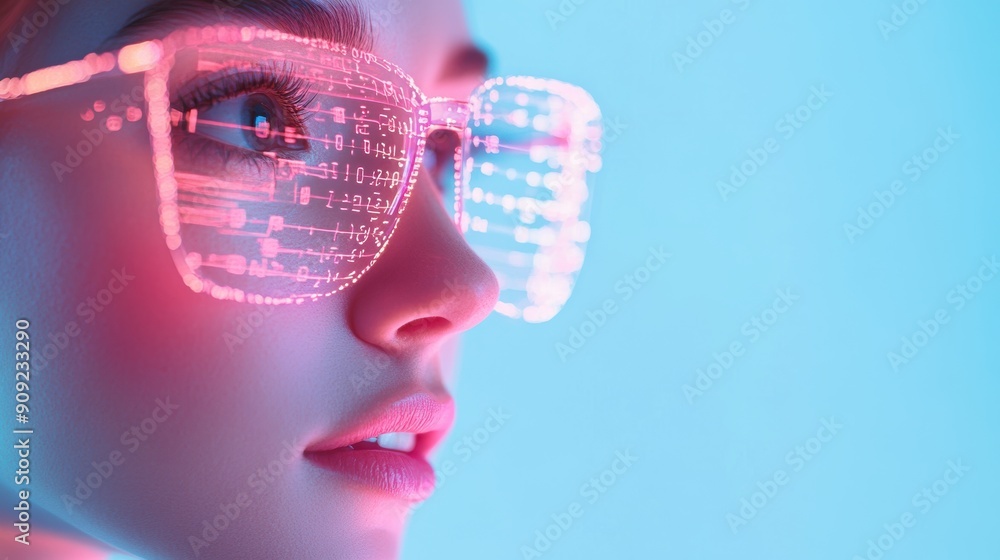 Poster a virtual assistant with a friendly face and a futuristic interface answering a customer query on a 