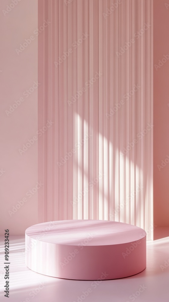 Aufkleber Round pink platform with shadows in a minimalistic setting