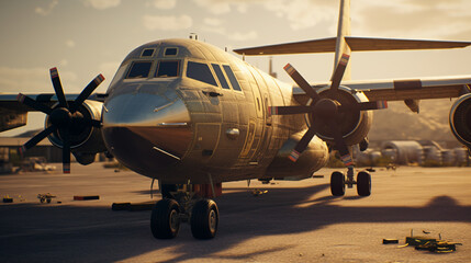 Fototapeta premium airplane at sunset