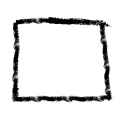 Hand drawn Grunge square rectangle frames. Ink empty black box. Rectangle border drawn by dry brush. Textured Rubber square stamp imprint. Dirt distress border isolated on background.