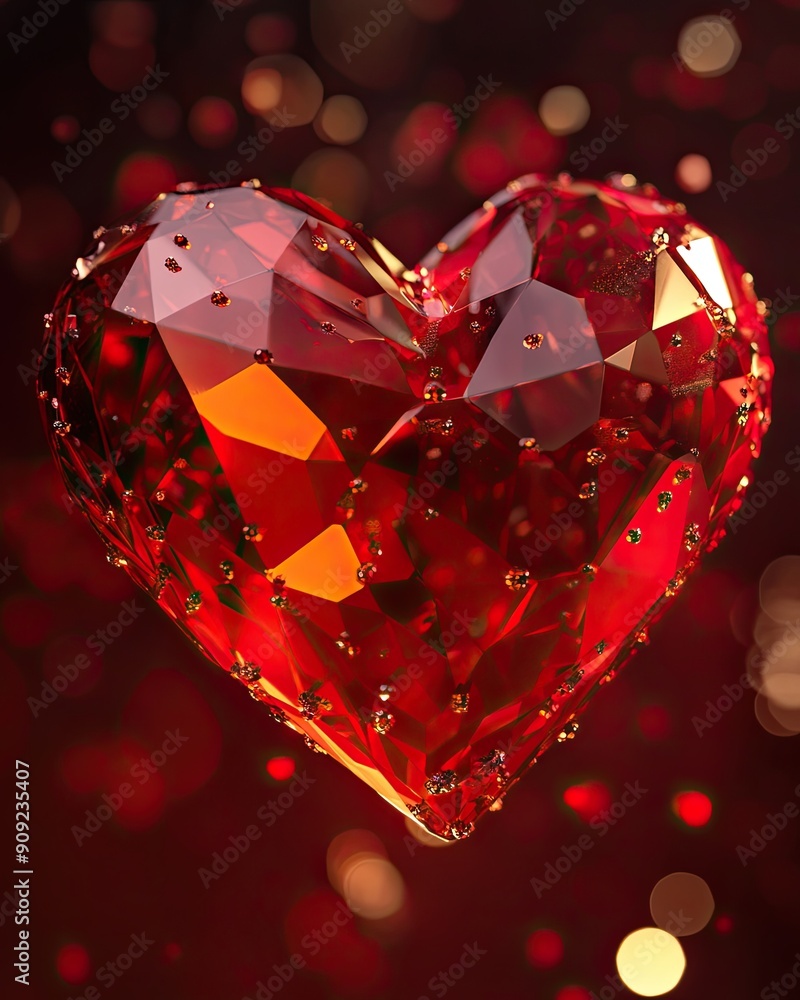 Poster an elegant geometric red heart shimmers against a soft bokeh background for valentine's day