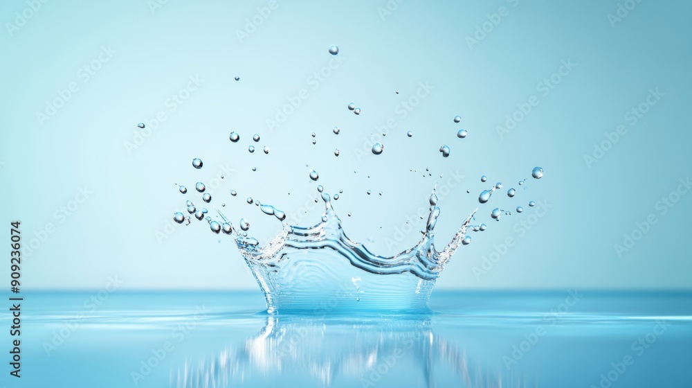 Poster a high speed image of a water splash, capturing the moment of impact and the resulting burst of drop
