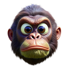 Fototapeta premium A cartoon monkey with big eyes and a frown on its face. The monkey has a brown nose and a yellow mustache. The background is black, making the monkey stand out.