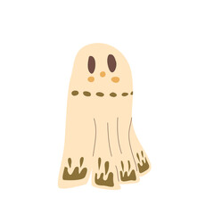 Cute Halloween ghost with rustic pattern isolated on a white background. All Hallows' Eve ghoul. Vector flat hand drawn illustration.