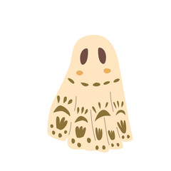 Cute Halloween ghost with a pattern, featuring a playful and whimsical design on a white background. Vector hand drawn illustration.
