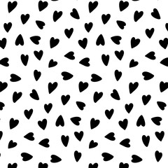 Vector seamless black and white pattern of small hearts silhouettes