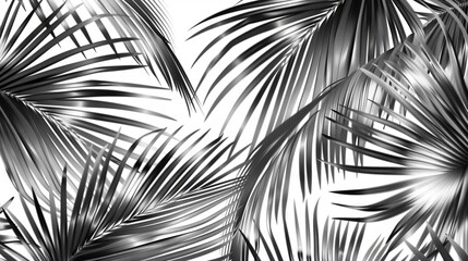 Obraz premium A monochrome picture of palm fronds against a white backdrop, featuring a black-and-white depiction of a palm tree's foliage