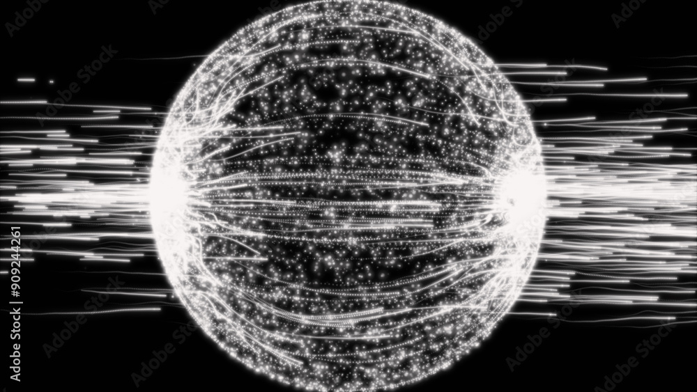 Aufkleber white color abstract geometric plexus sphere, globe background with moving lines, dots and triangles