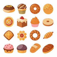 Design a gradient icon set of 16 bakery items art vector