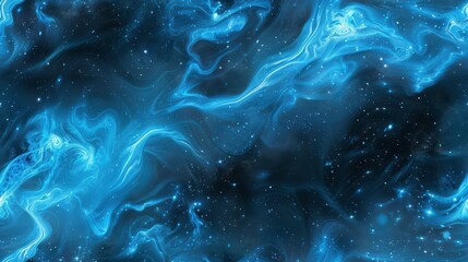 Deep blue cosmic pattern with stars and nebulae, creating a mesmerizing and celestial visual, ideal for space-themed projects. Seamless pattern.