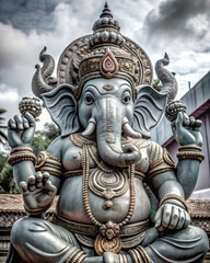 Fototapeta premium Ganesh Chaturthi, a beautiful statue of the god Ganesha at blue sky, Ganesh Chaturthi Celebration, lord ganesha festival