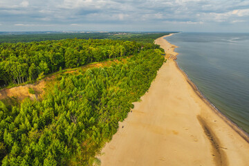 Obraz premium View from a drone of the beach in Jastrzębia Góra in the morning in summer.