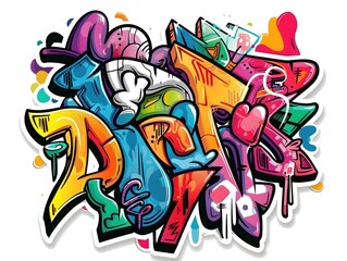 Stylized Streetwear Graffiti Sticker Design for Trendy Apparel and Branding