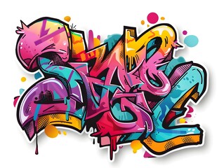Naklejka premium Stylish Streetwear Graffiti Sticker Design on White Background