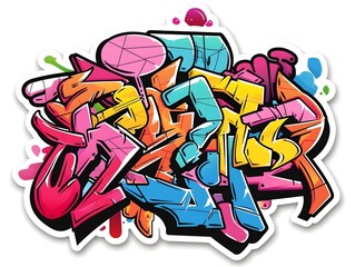 Stylish Streetwear Graffiti Inspired Sticker Design for T shirt Accessory or Decor with Colorful Abstract Patterns and Bold Lettering on White
