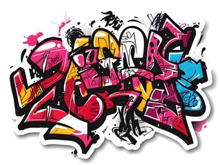 Stylish Streetwear Graffiti Sticker Design with Vibrant Colors and Abstract Patterns on White Background