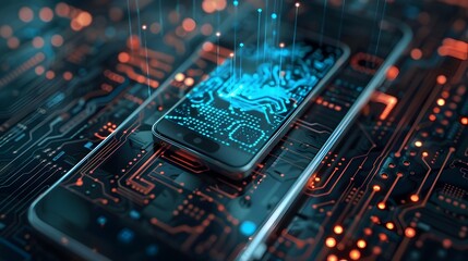 Secure Encrypted Mobile Device with Futuristic Microchip Circuit Board