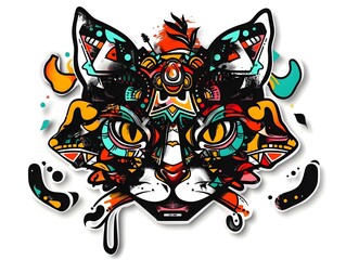 Fototapeta premium Vibrant Feline Sticker Design with Surreal Graffiti Inspired Motifs