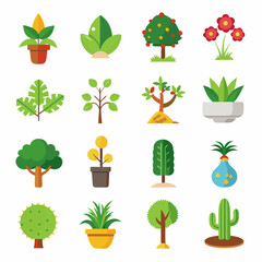 Gradient icon set types of plants tree bush art vector