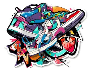 Stylish Streetwear Graffiti Sticker Design with Vibrant Abstract Patterns and Textures