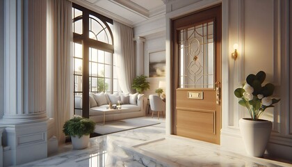 Fototapeta premium View of the front door of a house 