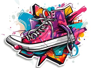 Stylish Graffiti Inspired Sneaker Sticker Design for Streetwear and Fashion