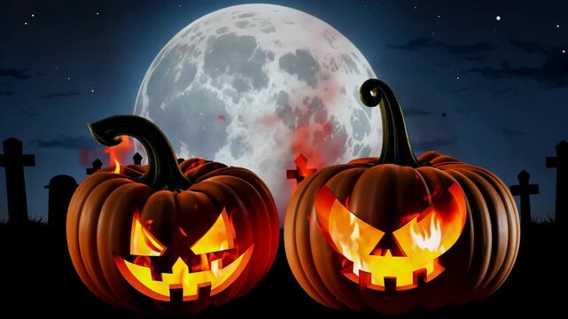 halloween pumpkin with moon in background