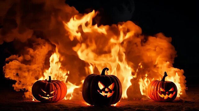 halloween pumpkin on fire