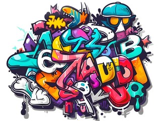 Stylish Streetwear Graffiti Sticker Design with Vibrant Colors and Bold Patterns