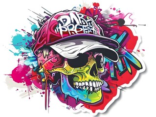 Fototapeta premium Stylish Streetwear Graffiti Skull Sticker Design for Apparel and Merchandise