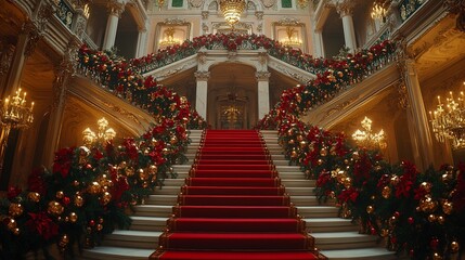 Obraz premium Grand Christmas Staircase with Festive Decorations