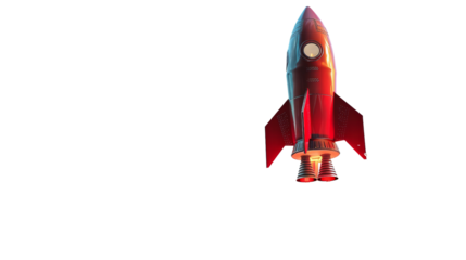 Vintage Red Rocket Ship Isolated on White Background, space travel,  retro rocket, spaceship, launch