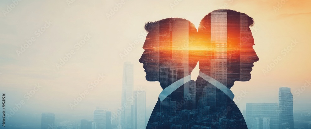 Poster modern abstract background showing a business team working together, bathed in natural light and wit