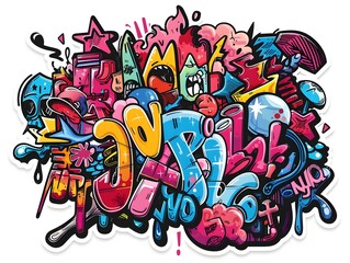 Vibrant Graffiti Inspired Sticker Design for Stylish Streetwear