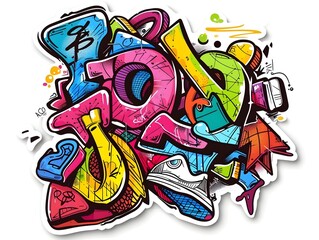 Stylish Streetwear Graffiti Sticker Design for Apparel and Branding